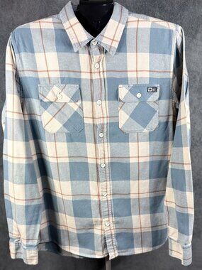 Salty Crew Flannel Shirt Mens Large Blue Plaid Long Sleeve 100% Cotton Button Up